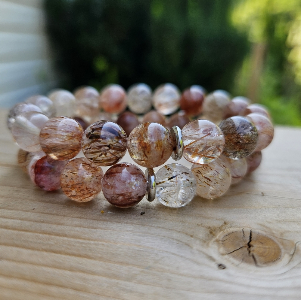 7" around - 10mm Copper Rutile beaded stretch bracelet, handmade & gift ready